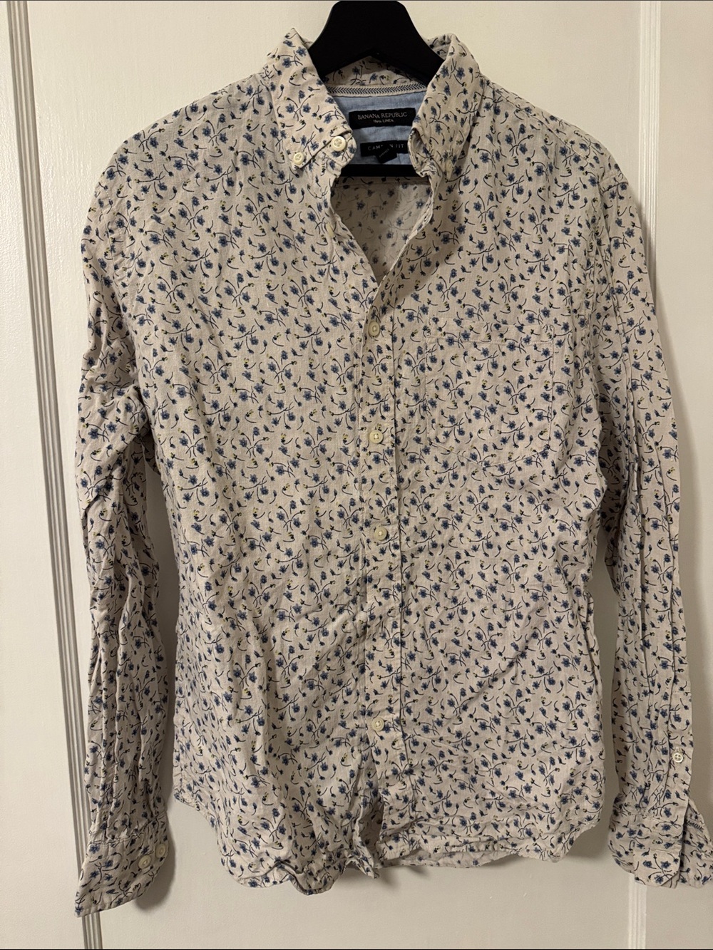 Banana Republic Beige Button-Down Shirt with Blue Floral Print